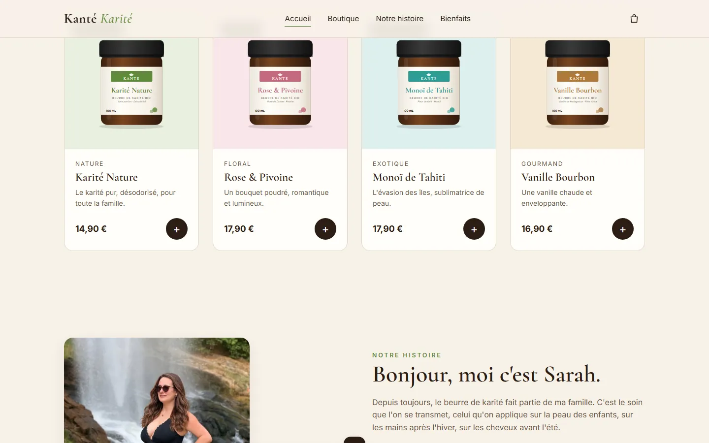 Produits phares et histoire de Sarah