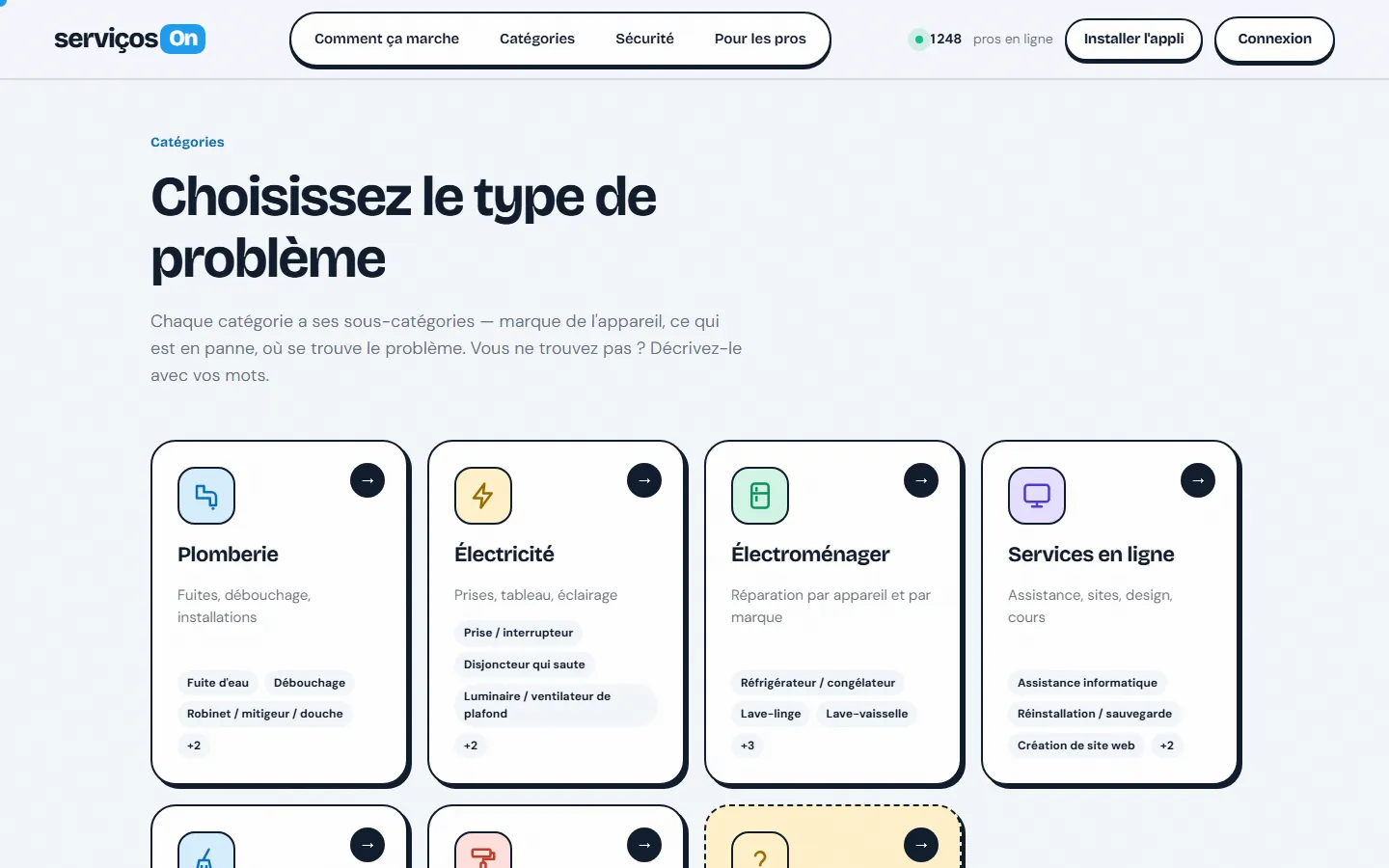 Choix de la catégorie de service